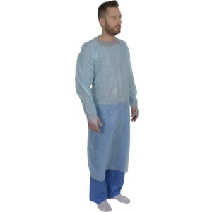 Abena kertakäyttöinen esiliina hihoilla sininen